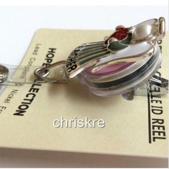 Teacher ID Holder Retractable Reel Lanyard Pearl - Picture 3 of 6